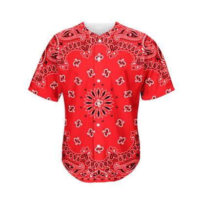 Red Black And White Bandana Print Men's Baseball Jersey