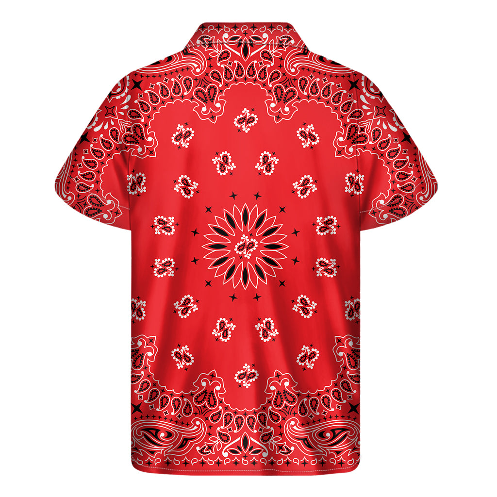 Red Black And White Bandana Print Men's Short Sleeve Shirt