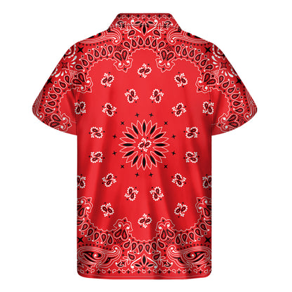Red Black And White Bandana Print Men's Short Sleeve Shirt