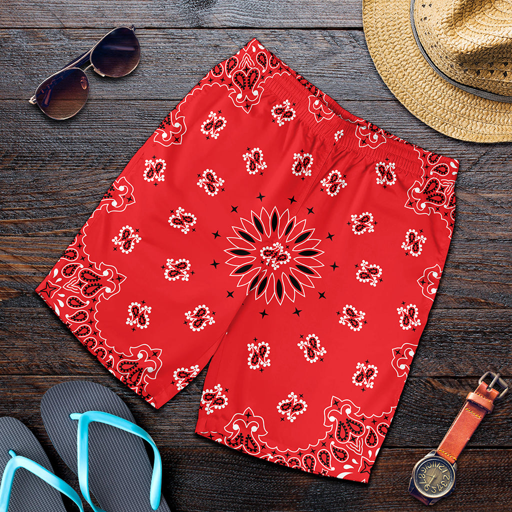 Red Black And White Bandana Print Men's Shorts