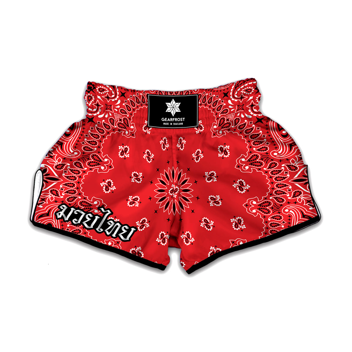 Red Black And White Bandana Print Muay Thai Boxing Shorts