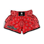 Red Black And White Bandana Print Muay Thai Boxing Shorts