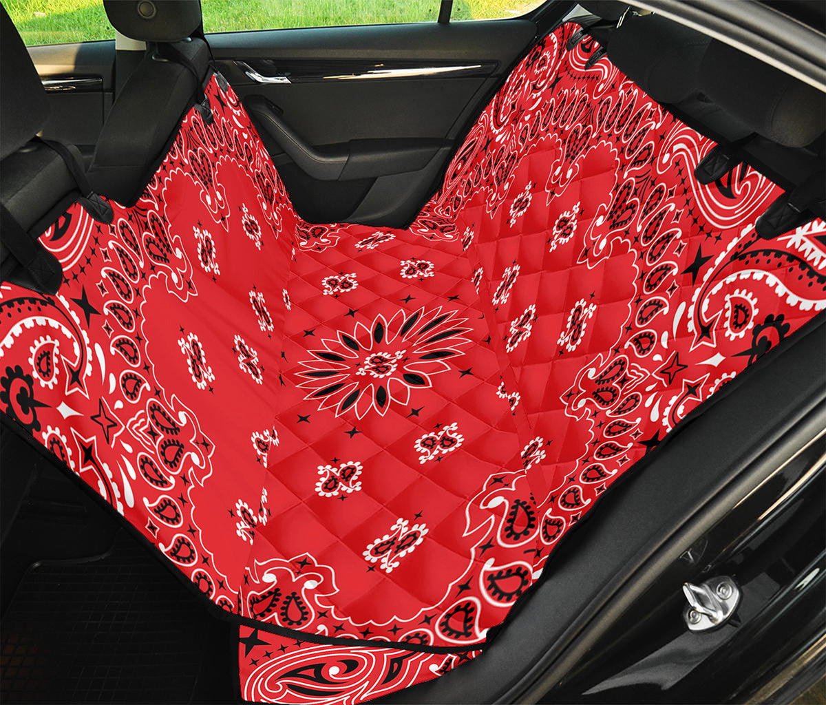 Red Black And White Bandana Print Pet Car Back Seat Cover