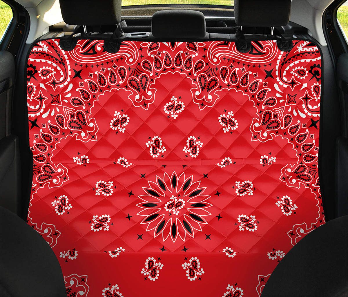 Red Black And White Bandana Print Pet Car Back Seat Cover