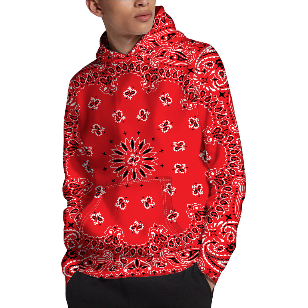 Red Black And White Bandana Print Pullover Hoodie