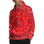 Red Black And White Bandana Print Pullover Hoodie