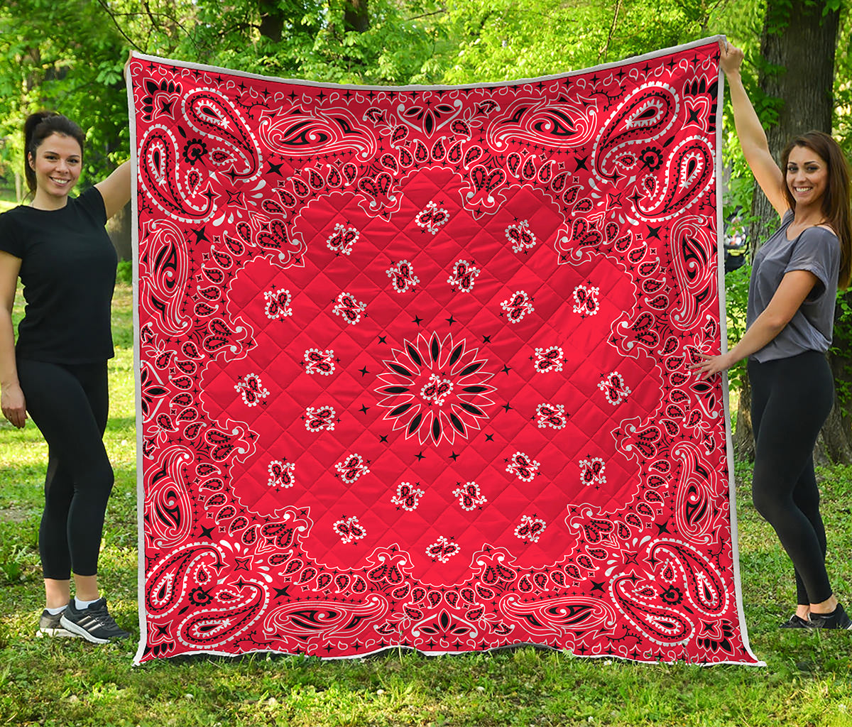 Red Black And White Bandana Print Quilt