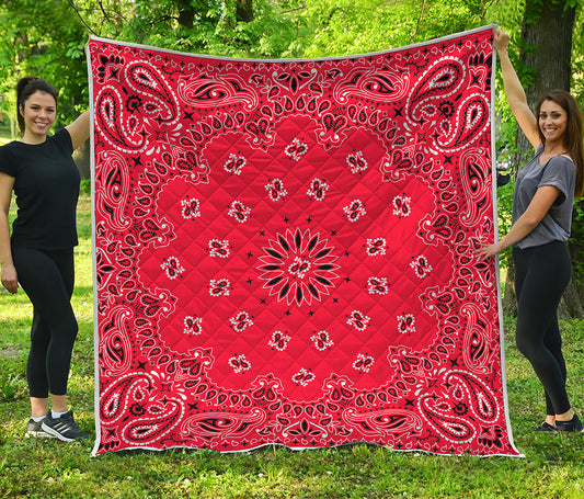 Red Black And White Bandana Print Quilt