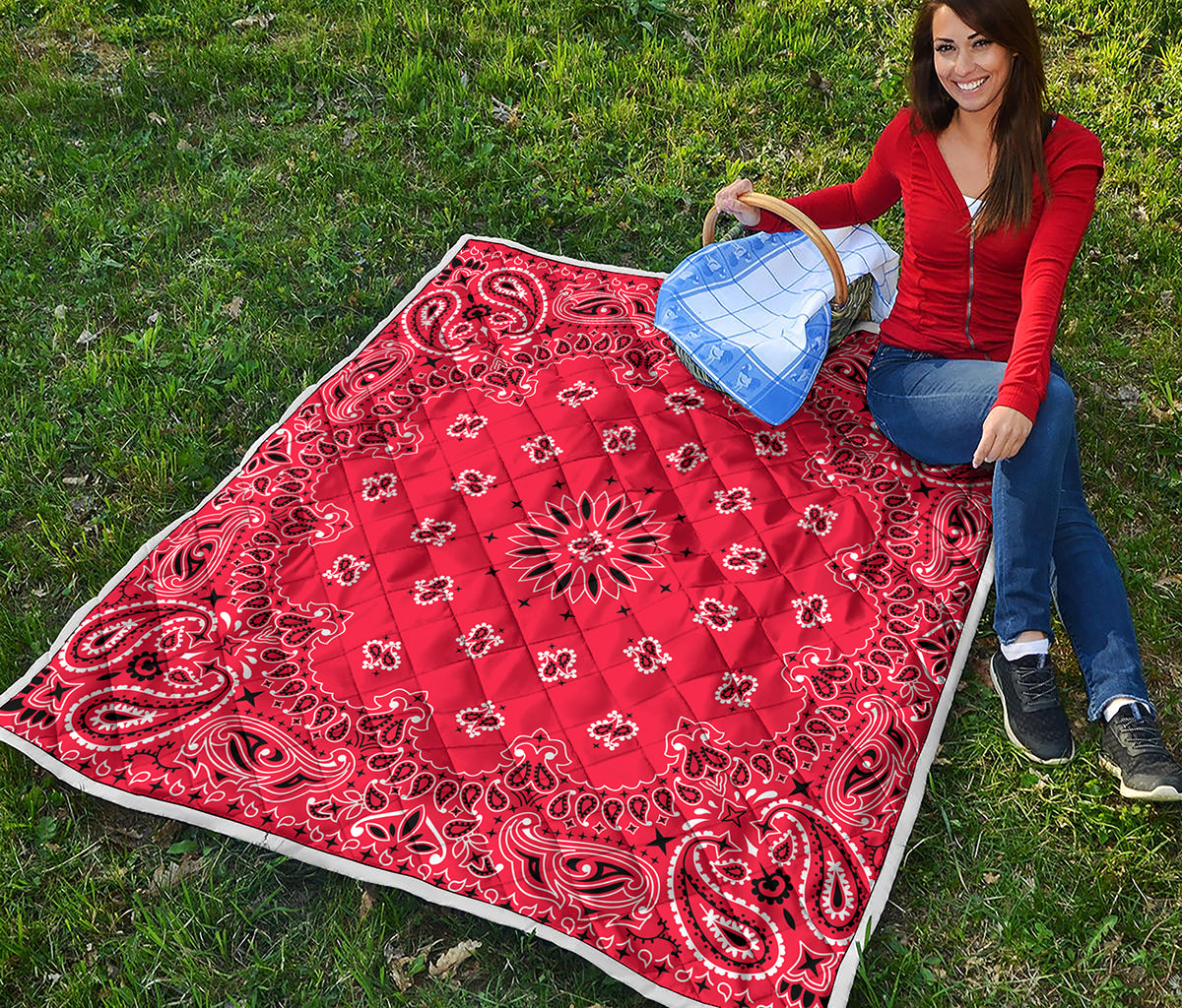 Red Black And White Bandana Print Quilt