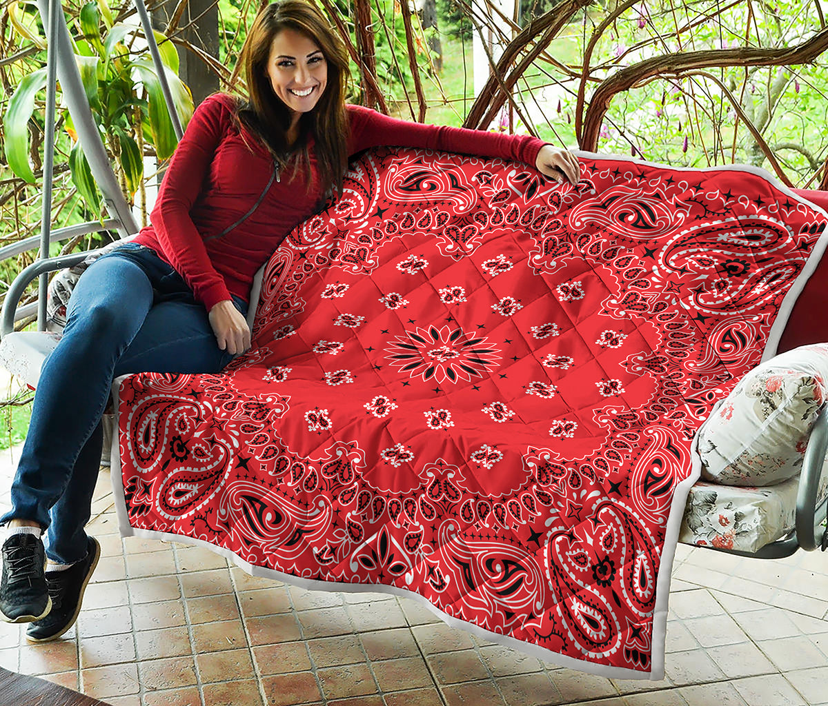 Red Black And White Bandana Print Quilt