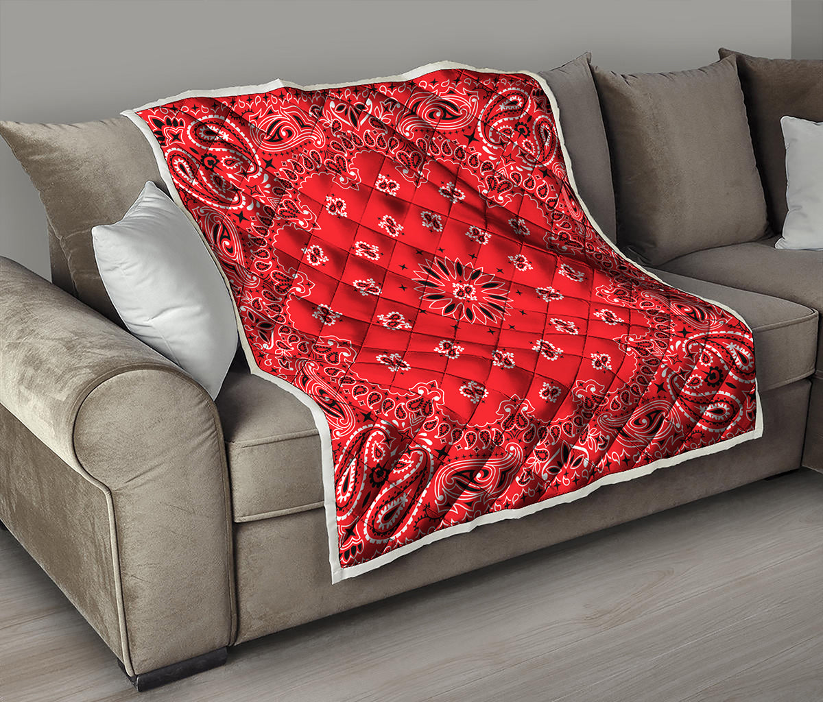 Red Black And White Bandana Print Quilt