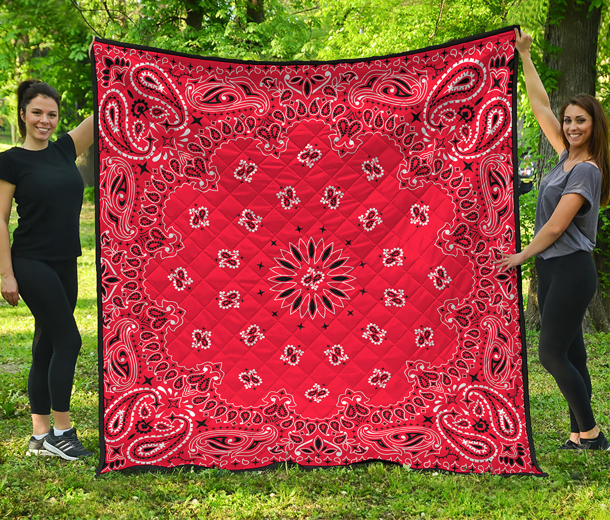 Red Black And White Bandana Print Quilt