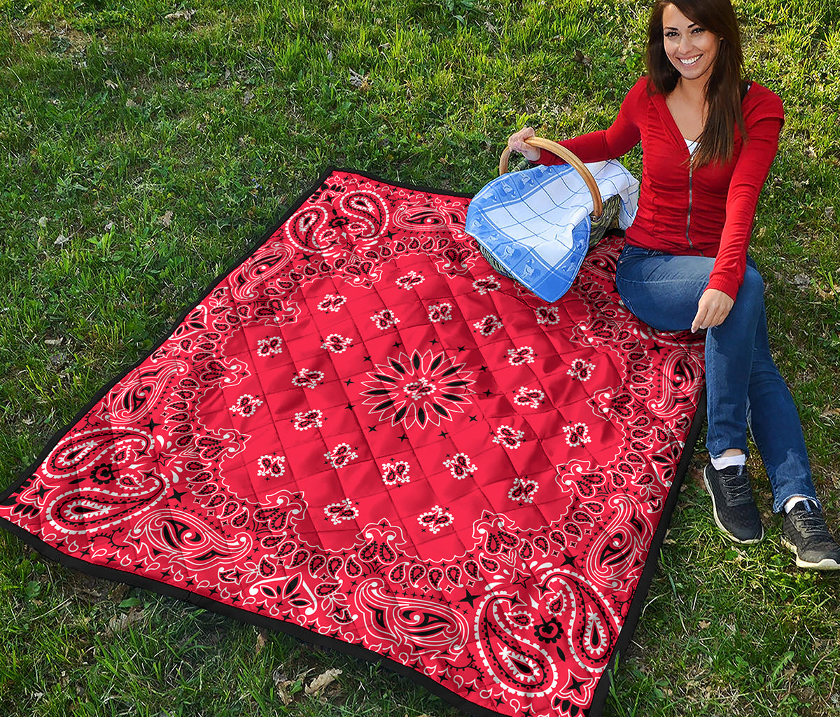 Red Black And White Bandana Print Quilt