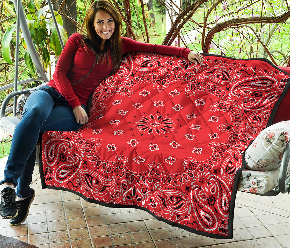 Red Black And White Bandana Print Quilt