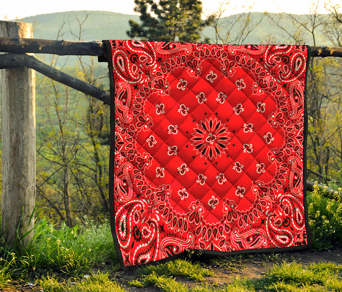 Red Black And White Bandana Print Quilt