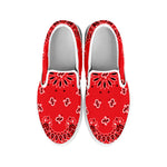 Red Black And White Bandana Print White Slip On Shoes