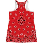 Red Black And White Bandana Print Women's Racerback Tank Top
