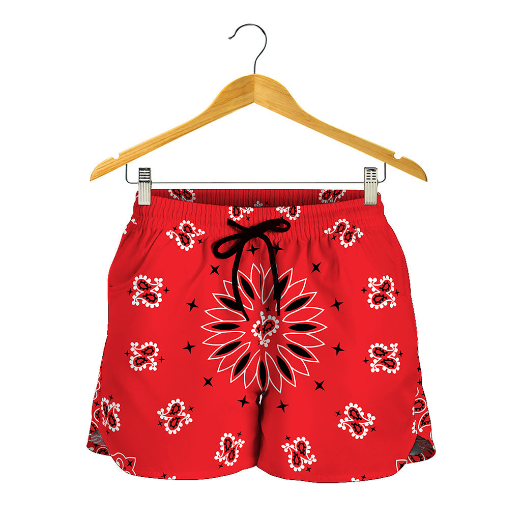 Red Black And White Bandana Print Women's Shorts