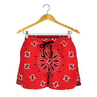 Red Black And White Bandana Print Women's Shorts