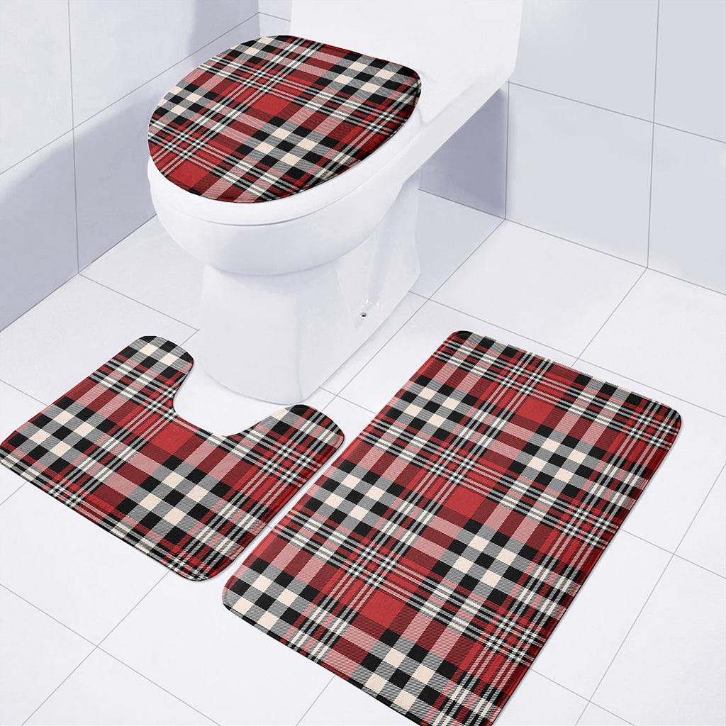 Red Black And White Border Tartan Print 3 Piece Bath Mat Set