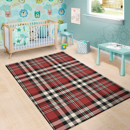 Red Black And White Border Tartan Print Area Rug