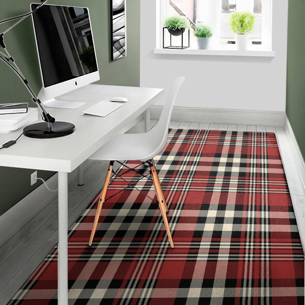 Red Black And White Border Tartan Print Area Rug