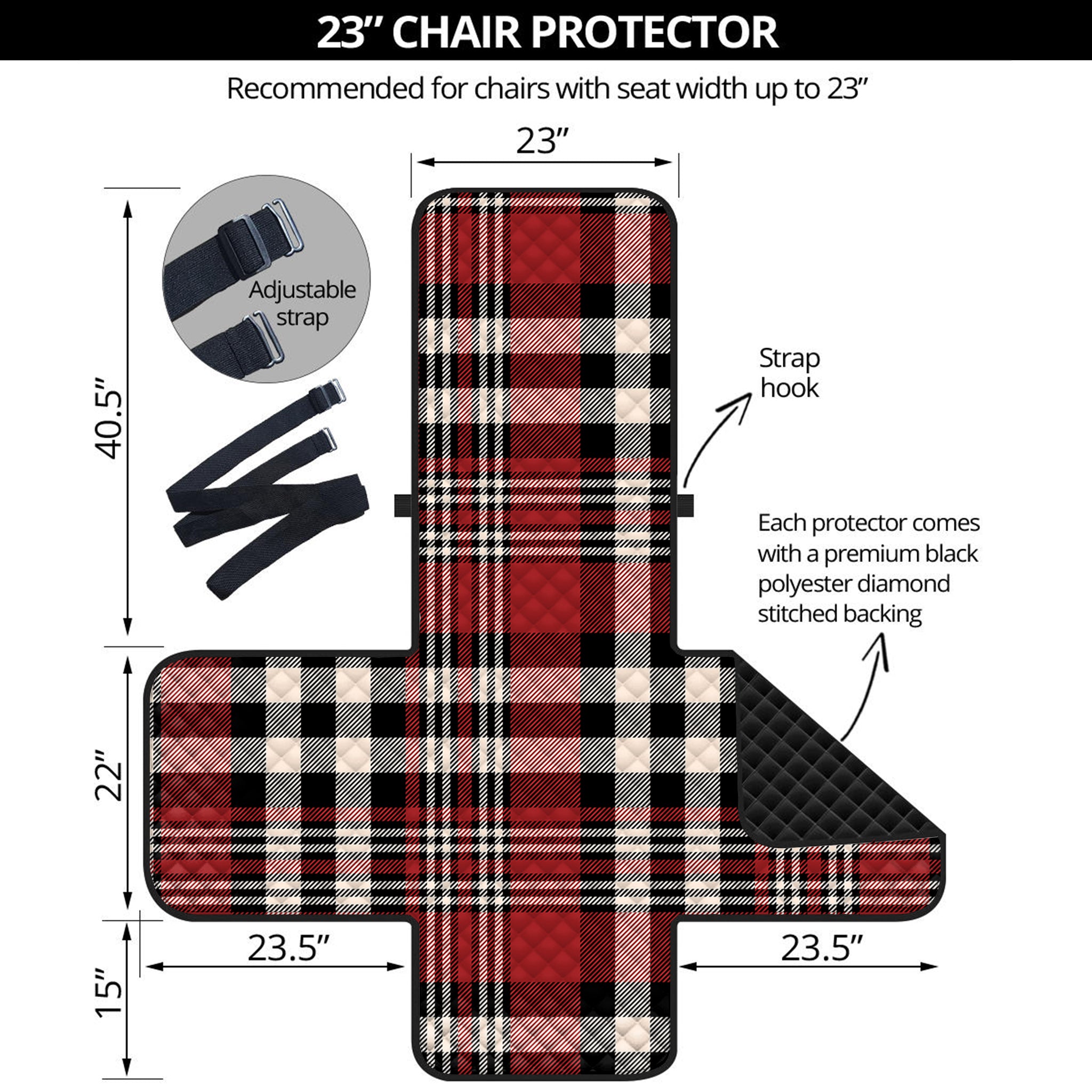 Red Black And White Border Tartan Print Armchair Protector