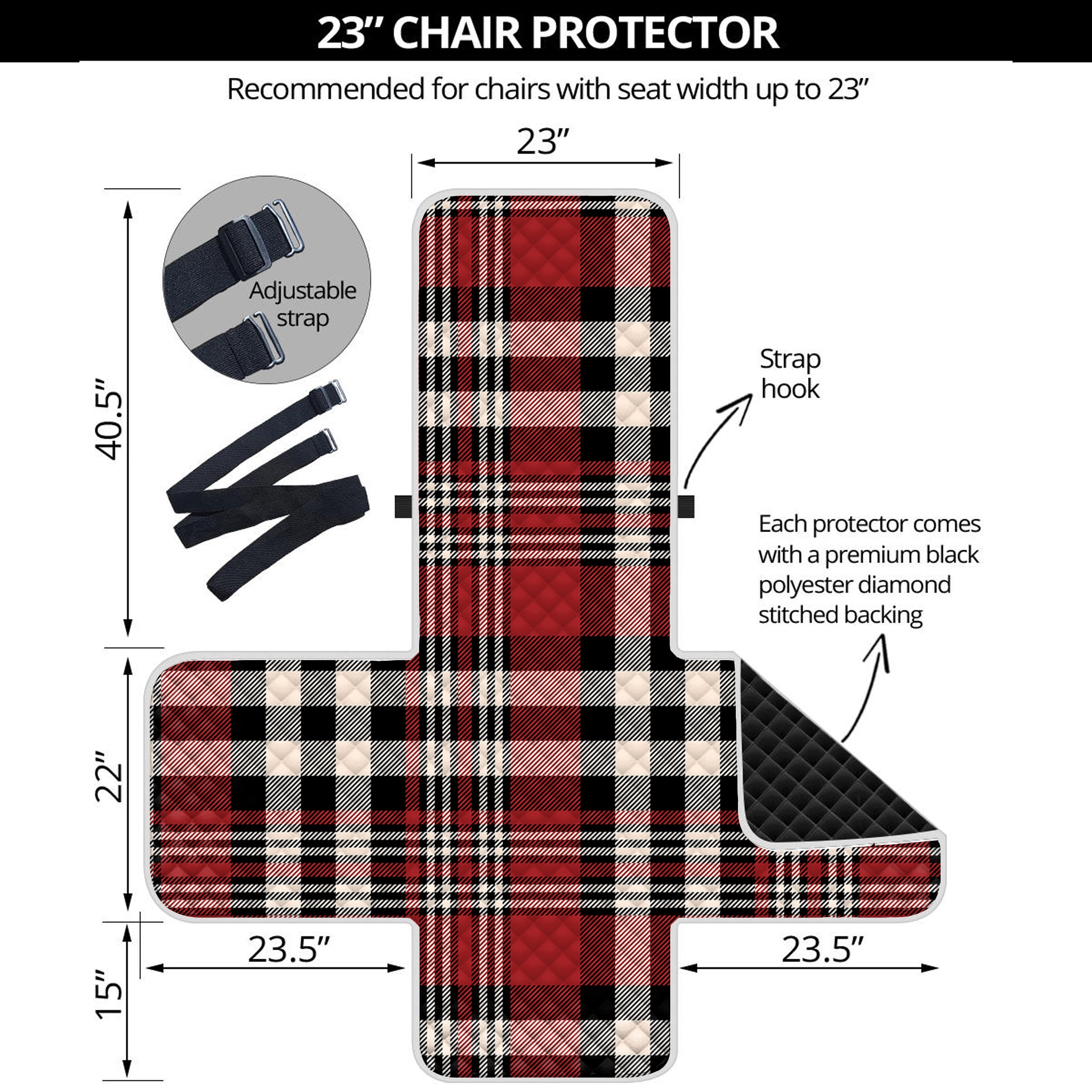 Red Black And White Border Tartan Print Armchair Protector