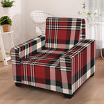 Red Black And White Border Tartan Print Armchair Slipcover