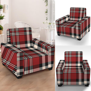 Red Black And White Border Tartan Print Armchair Slipcover