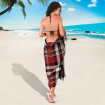 Red Black And White Border Tartan Print Beach Sarong Wrap