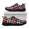 Red Black And White Border Tartan Print Black Running Shoes