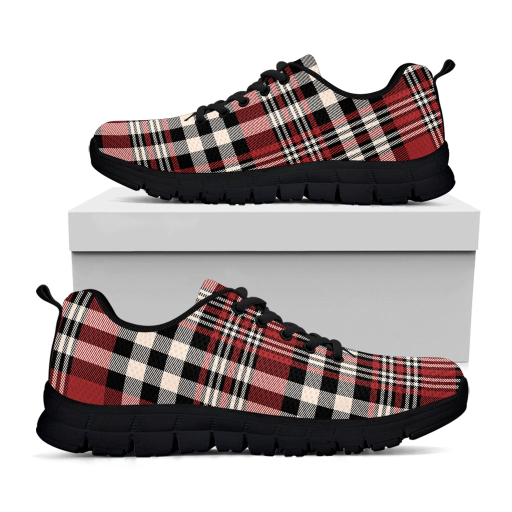 Red Black And White Border Tartan Print Black Sneakers
