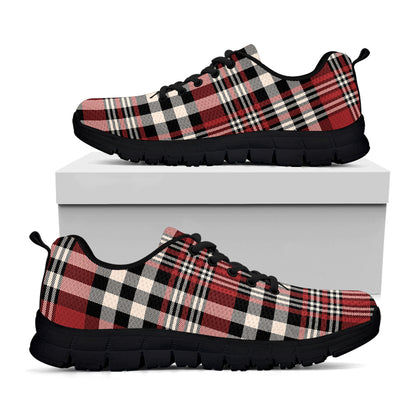 Red Black And White Border Tartan Print Black Sneakers