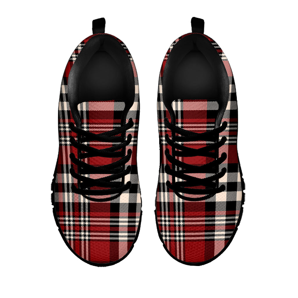 Red Black And White Border Tartan Print Black Sneakers