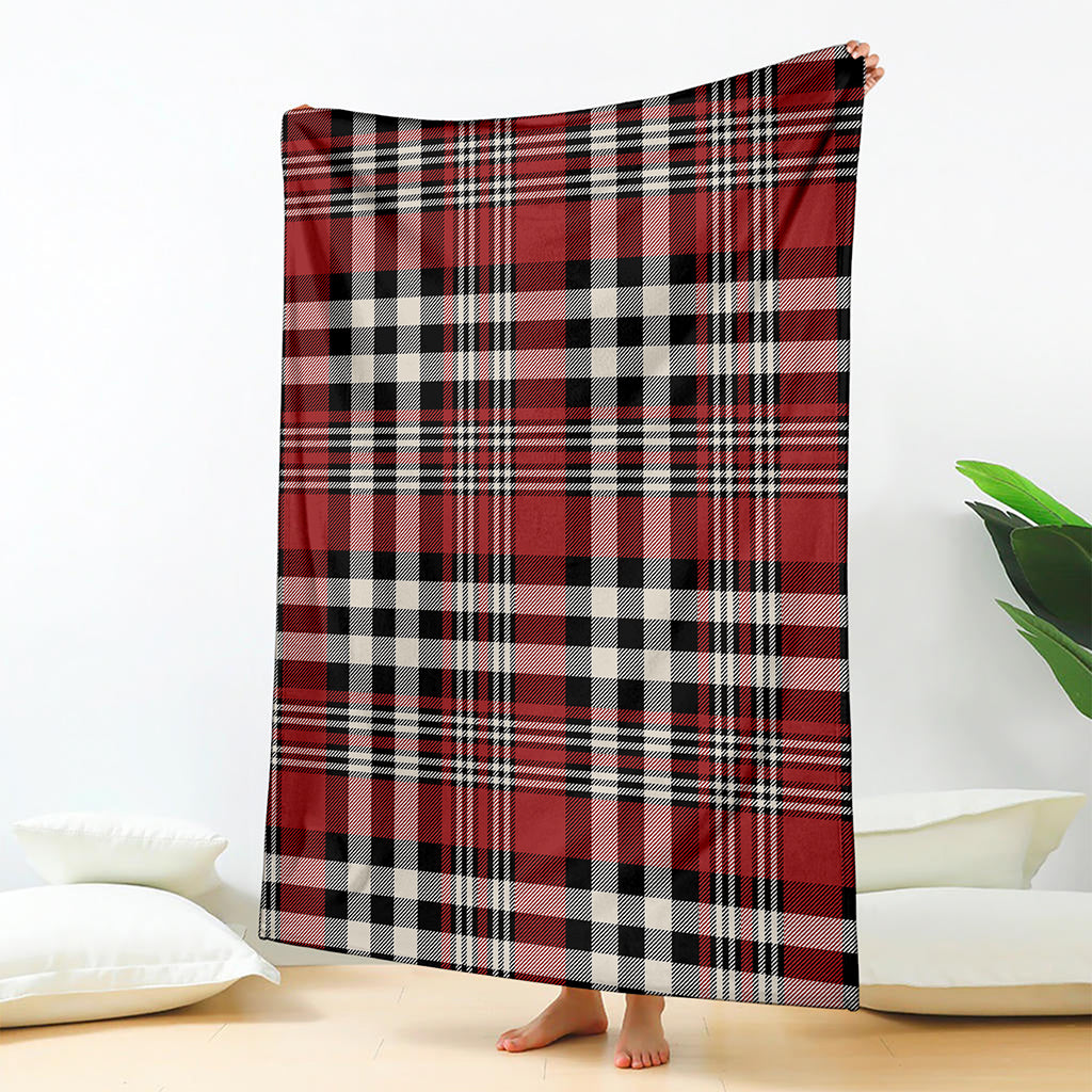 Red Black And White Border Tartan Print Blanket