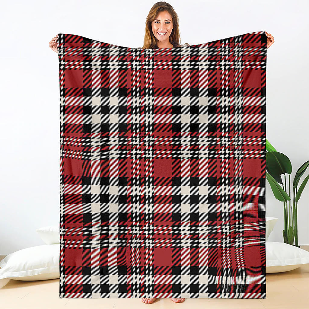 Red Black And White Border Tartan Print Blanket