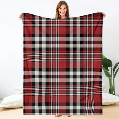 Red Black And White Border Tartan Print Blanket