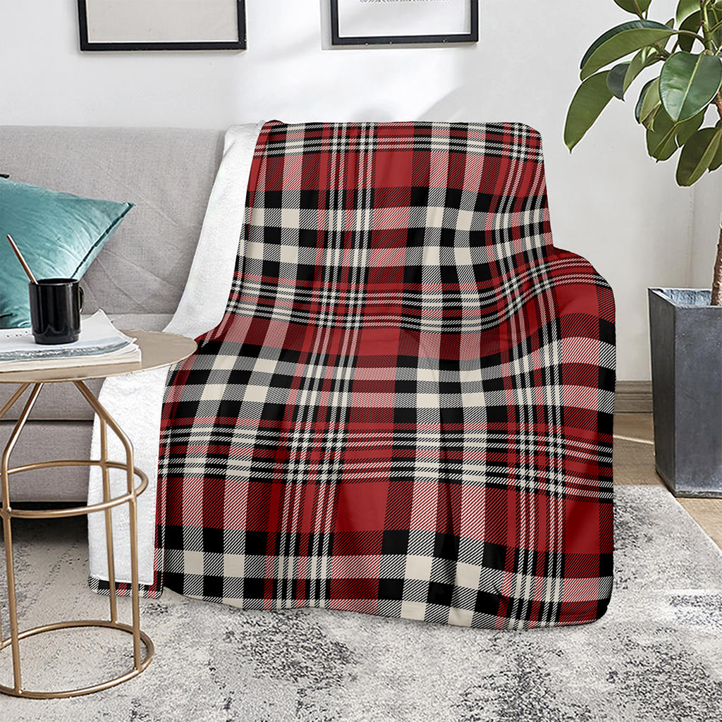 Red Black And White Border Tartan Print Blanket