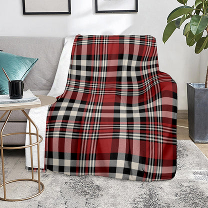 Red Black And White Border Tartan Print Blanket