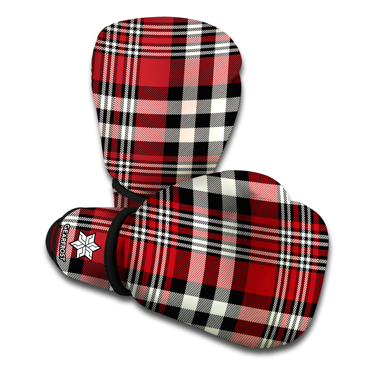 Red Black And White Border Tartan Print Boxing Gloves