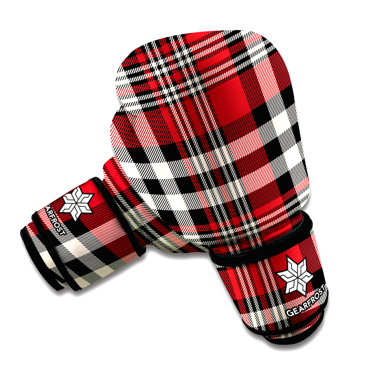 Red Black And White Border Tartan Print Boxing Gloves