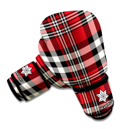 Red Black And White Border Tartan Print Boxing Gloves