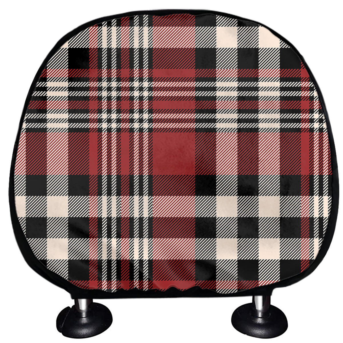 Red Black And White Border Tartan Print Car Headrest Covers