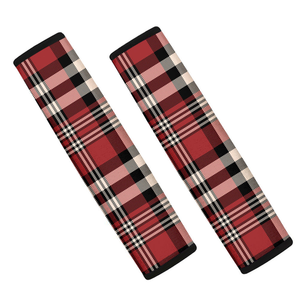 Red Black And White Border Tartan Print Car Seat Belt Covers