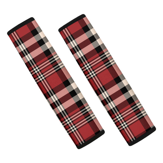 Red Black And White Border Tartan Print Car Seat Belt Covers