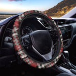 Red Black And White Border Tartan Print Car Steering Wheel Cover
