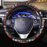 Red Black And White Border Tartan Print Car Steering Wheel Cover