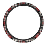 Red Black And White Border Tartan Print Car Steering Wheel Cover