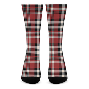 Red Black And White Border Tartan Print Crew Socks